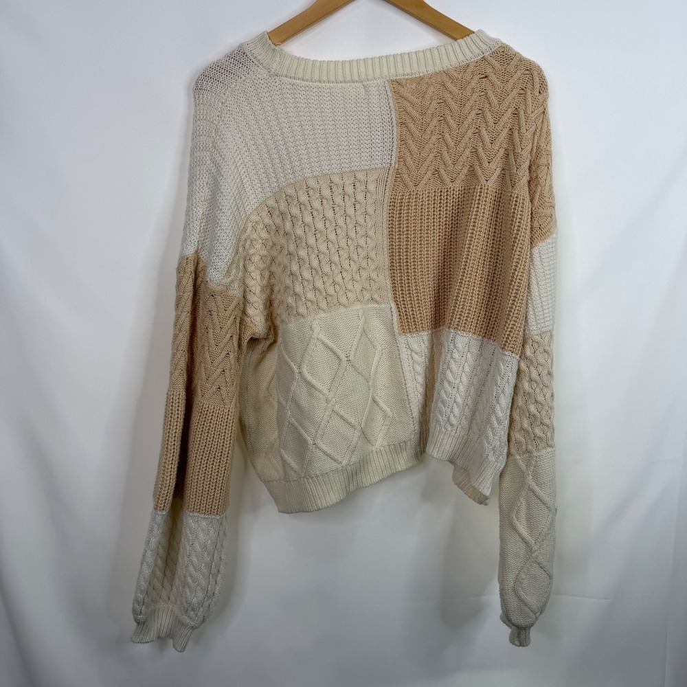 By Together Patchwork Cable Knit Sweater Womens L… - image 5